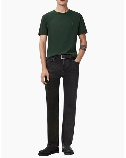 AllSaints Green T Shirts Lycra Stretch Cotton Crew Neck Short Sleeve Summer Tee for men