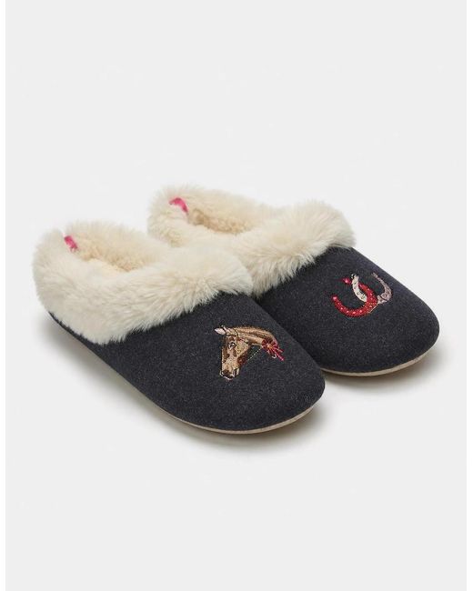 Joules Blue Slippet Luxe Mules Horse