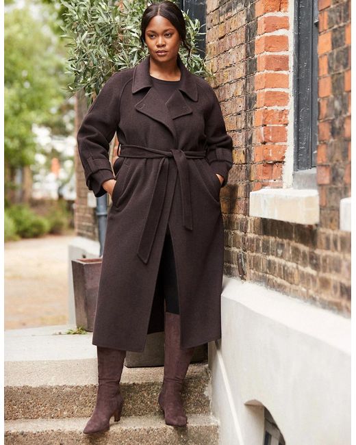 Live Unlimited London Brown Chocolate Wool Blend Belted Coat