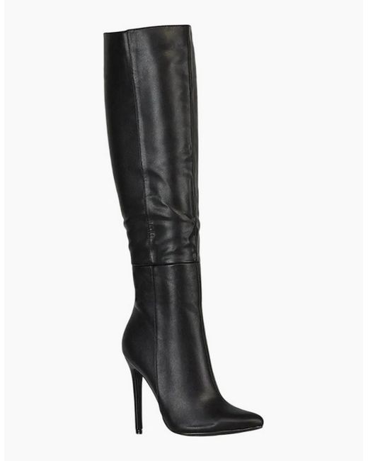 XY London Black Ladies Nora Pointed Side Zip High Stiletto Heel Knee-High Boots