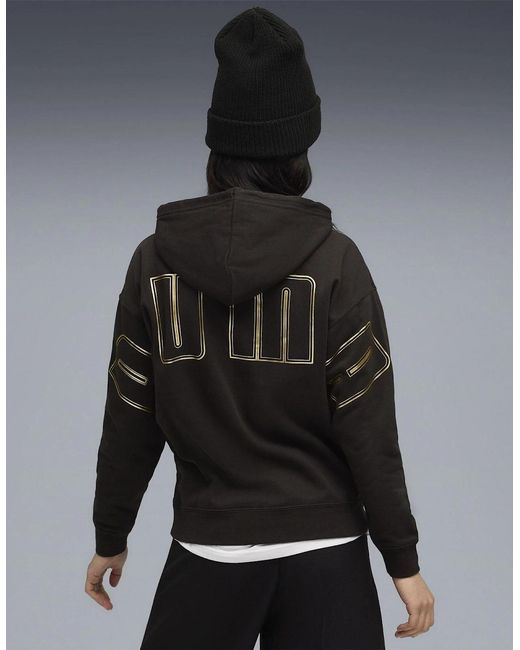 PUMA Black Maximal Metallic Comfort Tech Fleece Overhead Hoodie