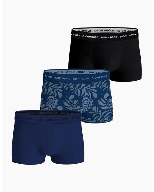Björn Borg Blue 3-Pack Fern Leaf Print Boxer Trunks for men