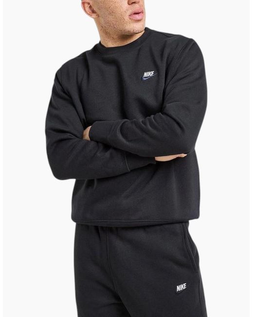 Nike Black Sweatshirt Club Swoosh Casual Sportswear Pullover Top Cotton New for men