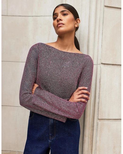 Ro&zo Blue Cowl-Neck Sparkle Jersey Top