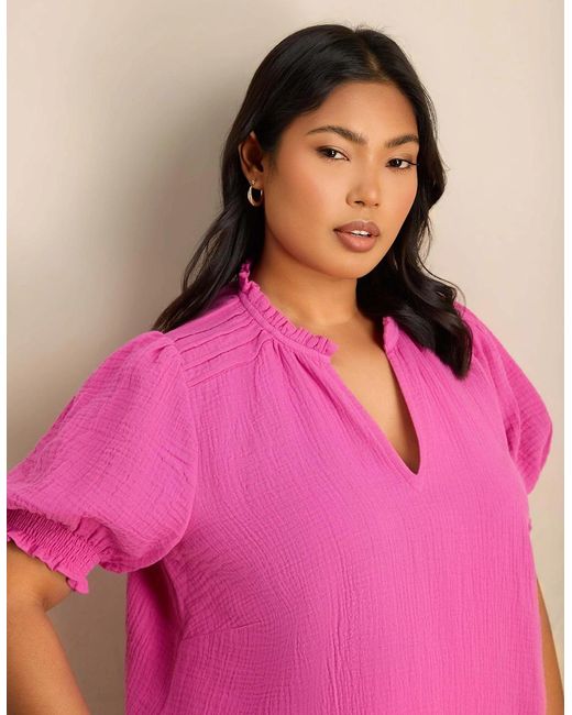 Live Unlimited London Pink Cheesecloth Puff Sleeve Blouse