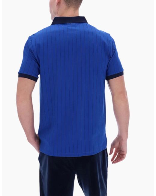Fila Blue Polo Shirt Short Sleeve Vintage Striped Summer Cotton Sports Golf Tee for men