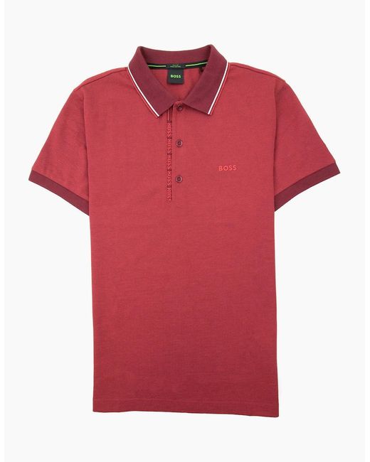 Boss Red Paule 4 Slim Fit Branded Placket Polo Burgundy 654 for men