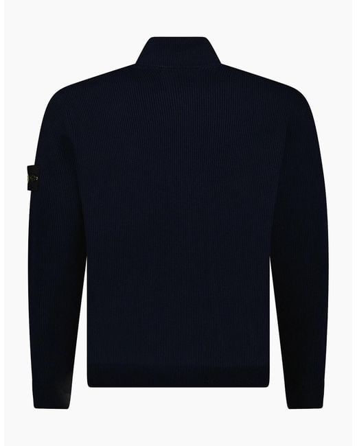 Stone Island Blue Ribbed Soft Organic Cotton Zip-Up Jumper for men