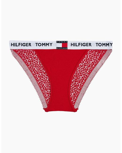 Tommy Hilfiger Red Heritage Logo Lace Tanga Bikini Brief
