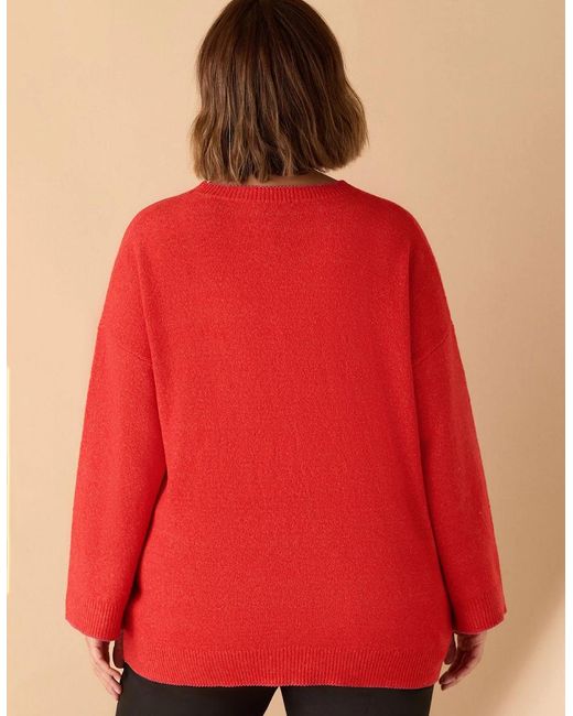 Live Unlimited London Red Crew Neck Contrast Stitch Knit Jumper