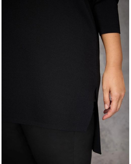 Live Unlimited London Black Ribbed Detail V Neck Knit Tunic