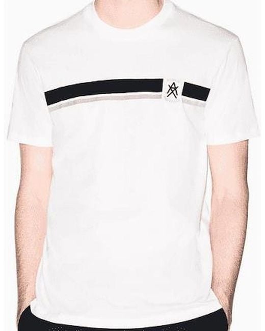 ARMANI EXCHANGE White Slim Fit Stripe Logo T-Shirt for men
