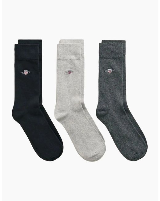 Gant White 3 Pack Shield Socks/Light/Charcoal for men