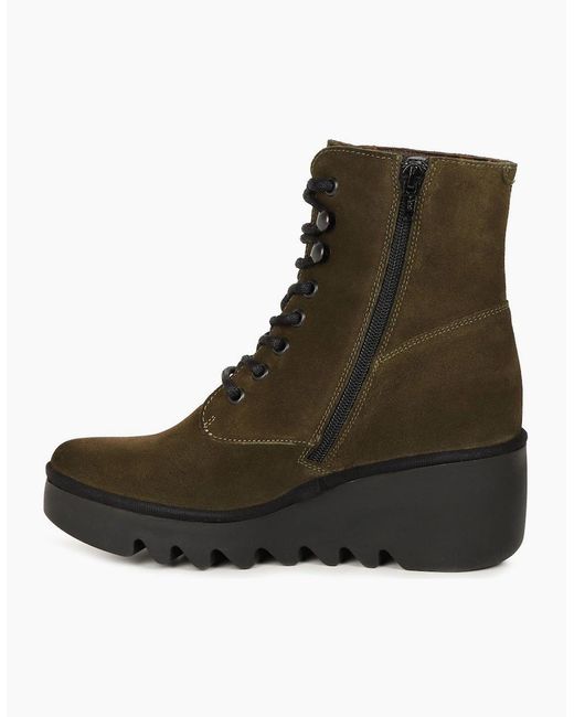 Fly London Green Birr Wedge Heel Boots