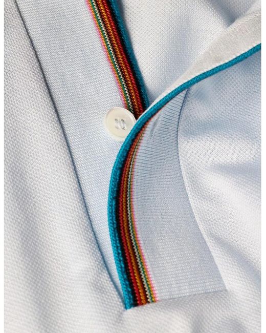 Paul Smith Blue Signature Stripe Trim Polo Shirt 40 Lt for men