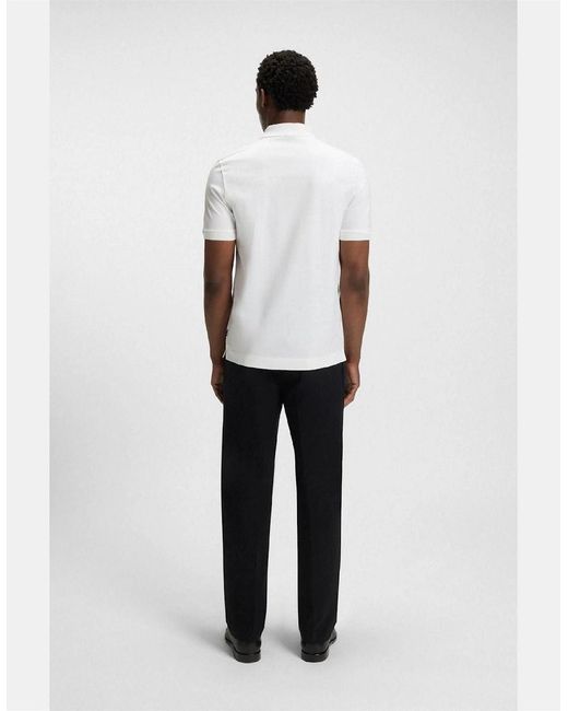 Boss White Paras 65 Zip Placket Polo Shirt for men