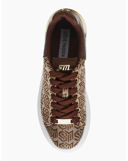 Steve Madden Brown Glider 2 All-Over Logo Lace-Up Sneakers