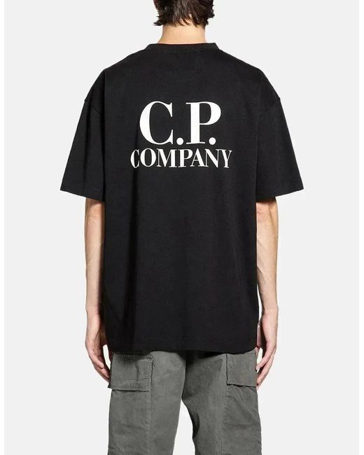 C P Company Black 30/1 Jersey Back Logo T-Shirt for men
