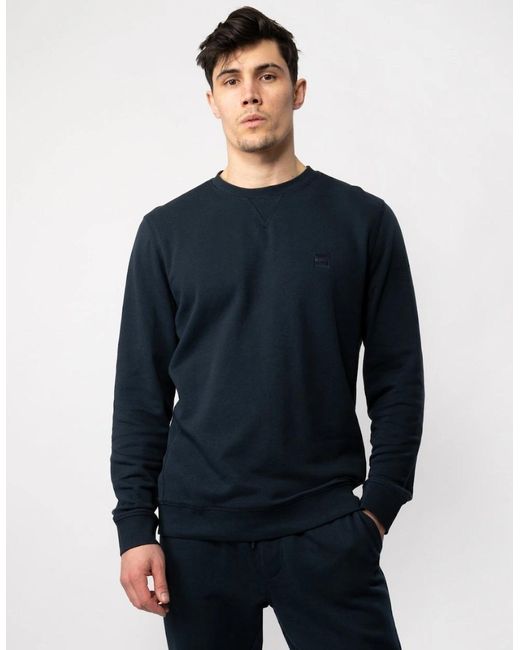 Boss Blue Boss Westart Crew Neck Sweatshirt With Logo Patch Nos for men
