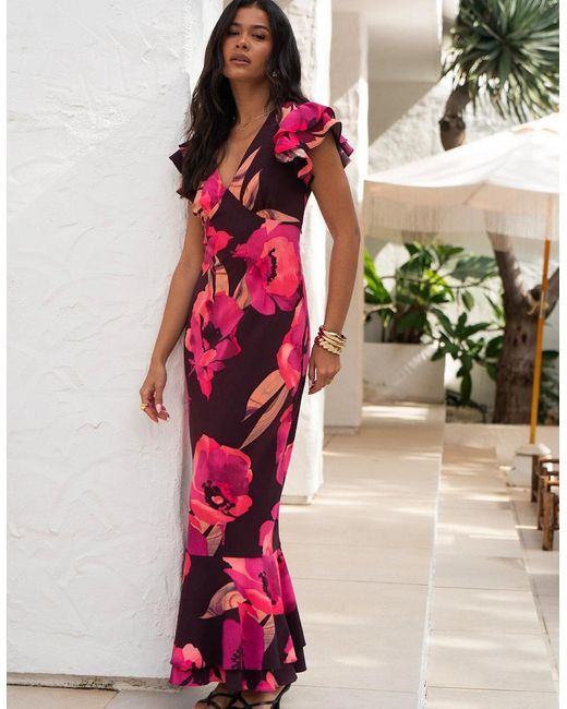 Gini London Multicolor Ruffle Sleeve Floral Maxi Dress