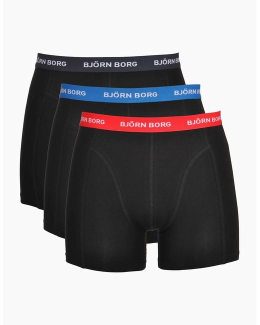 Björn Borg Black 3-Pack Contrast Waistband Boxer Trunks, W for men