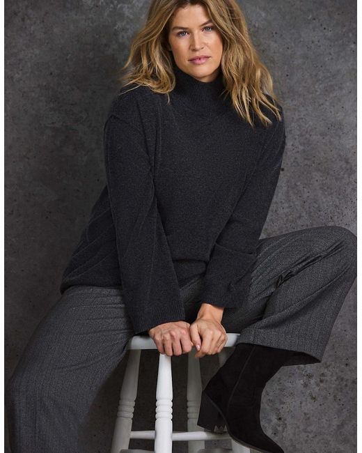 Live Unlimited London Gray Herringbone Wide Leg Trouser