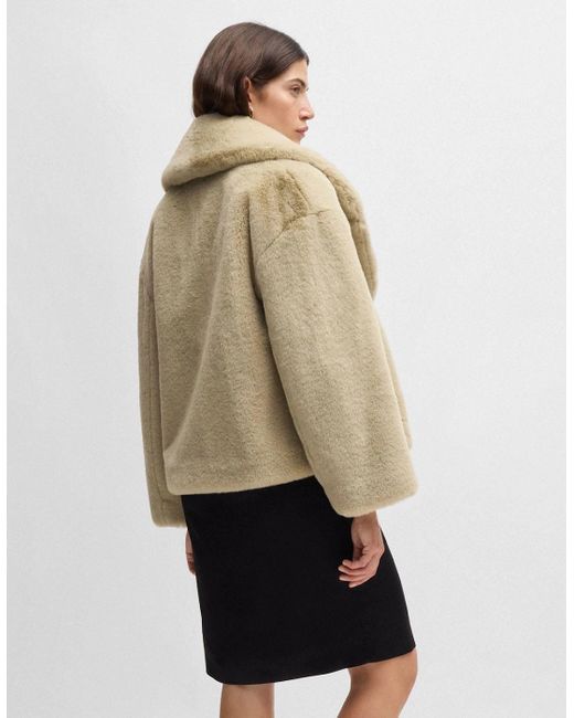 Boss Natural Curmeta Teddy Fabric Cropped Coat