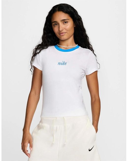 Nike White Crew Neck Lettering Slim Fit Short Sleeve T-Shirt