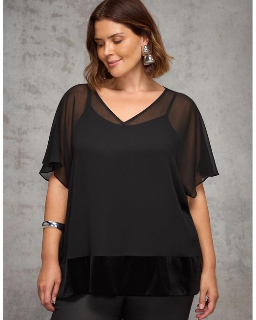 Live Unlimited London Black Velvet Trim Overlay Top