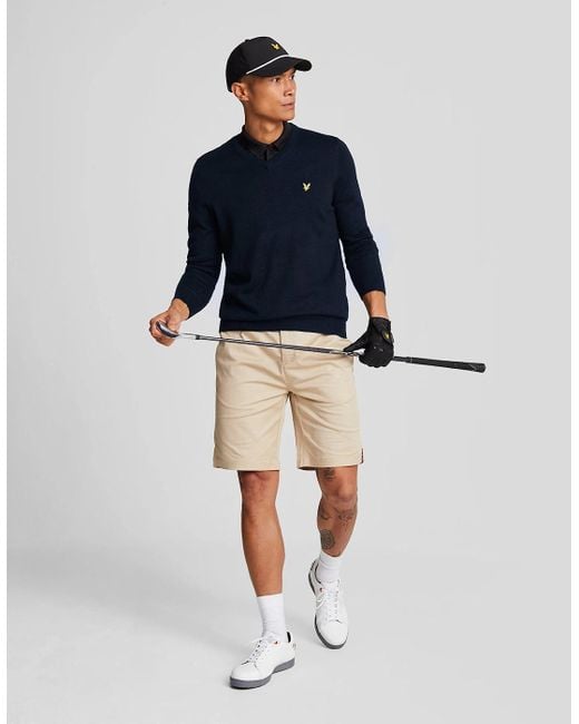 Lyle & Scott Blue Golf Wool Blend V Neck Jumper for men