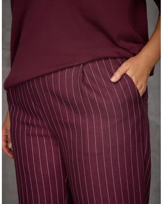 Live Unlimited London Red Burgundy Pinstripe Button Detail Wide Leg Trouser