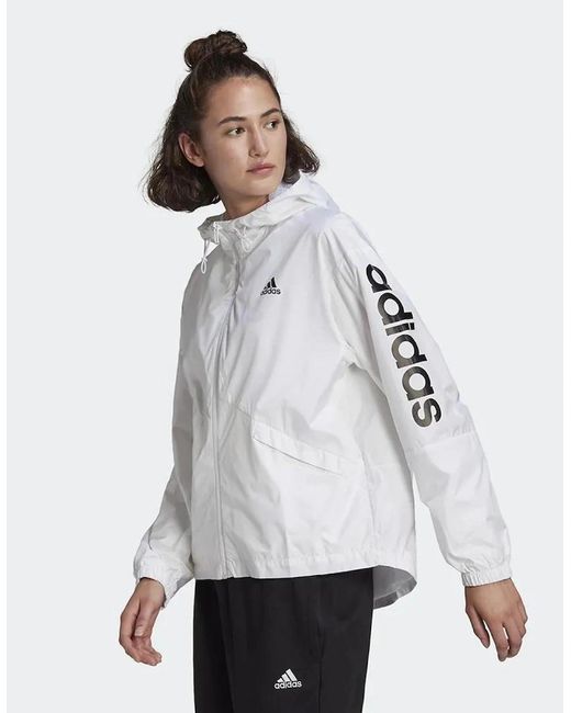 Adidas White Ess Oversized Windbreaker Jacket