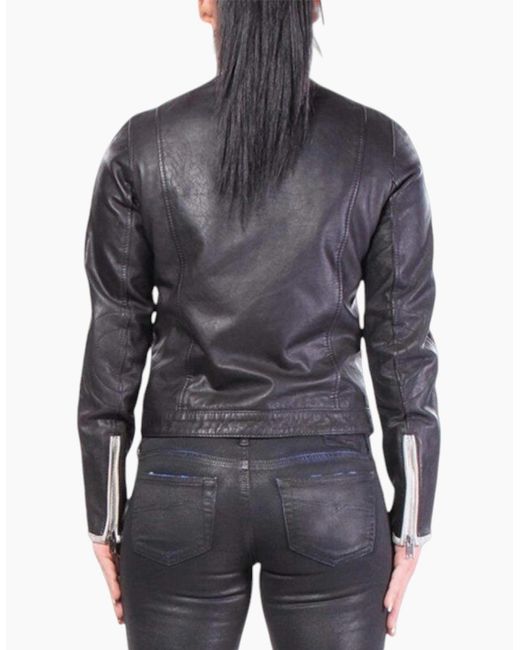 DIESEL Blue L Gin Leather Jacket Long Sleeve Cafe Racer Ladies Biker Zip Coat