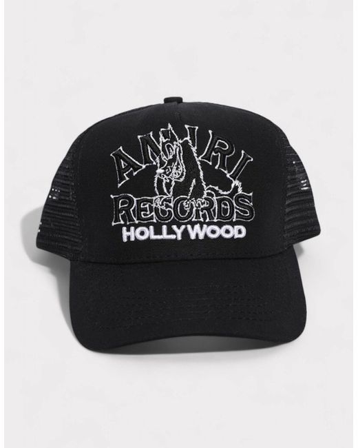 Amiri Black Wolf Logo Trucker Hat for men