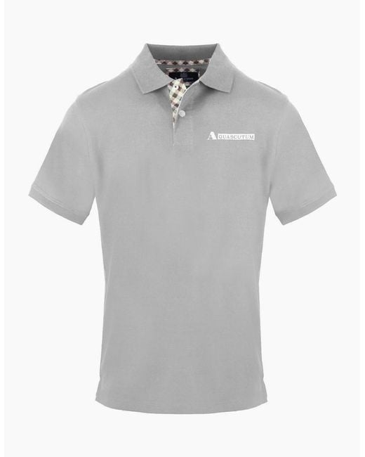 Aquascutum Gray Lacoste Lettering Collared Short Sleeve Polo Shirt for men