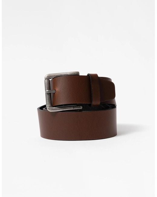 Boss Brown Boss Joris Italian Leather Belt With Engraved Buckle for men