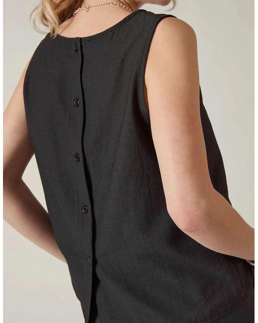 James Lakeland Black Linen Blend Sleeveless Button-Back Top