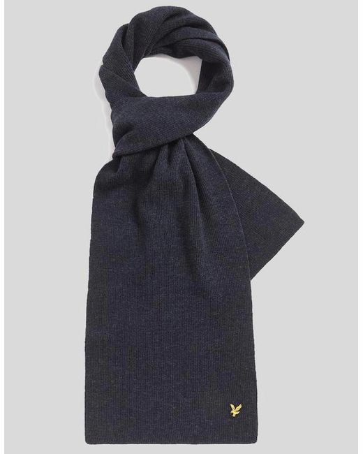 Lyle & Scott Blue Lambswool Blend Ribbed Scarf for men