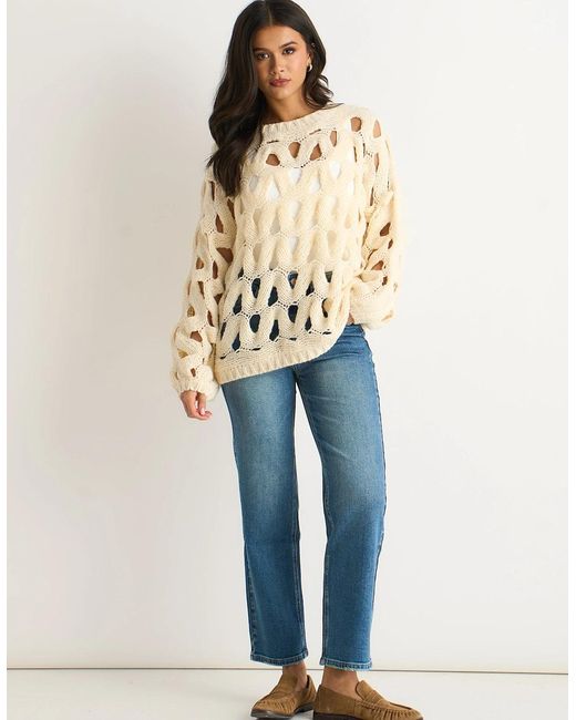 Gini London Natural Butter Cream Hollow Chunky Knit Jumper