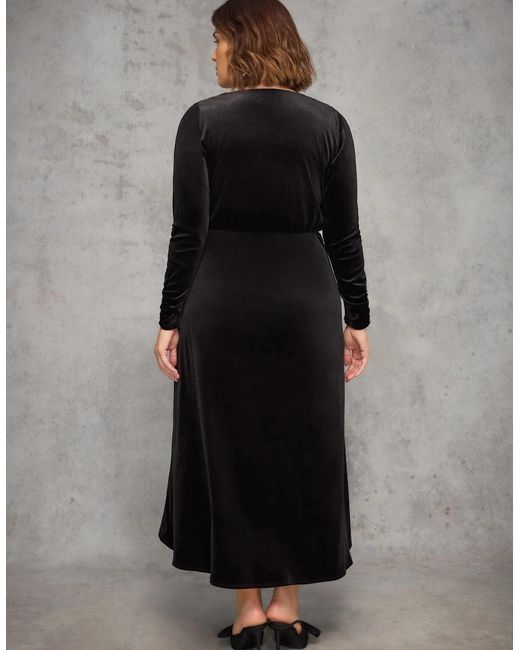 Live Unlimited London Black Velvet Long Sleeve Wrap Dress