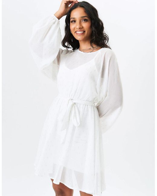 Gini London White Ivory Long Sleeve Chiffon Foil Mini Dress