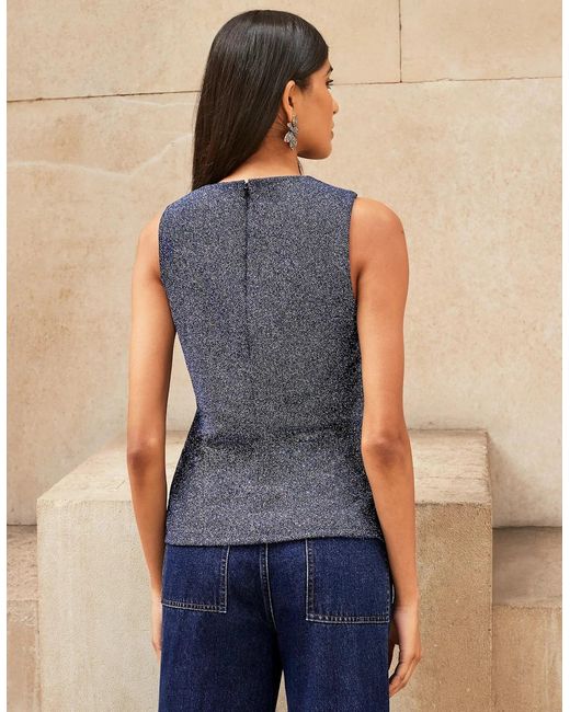 Ro&zo Blue Sparkle Drape-Front Top