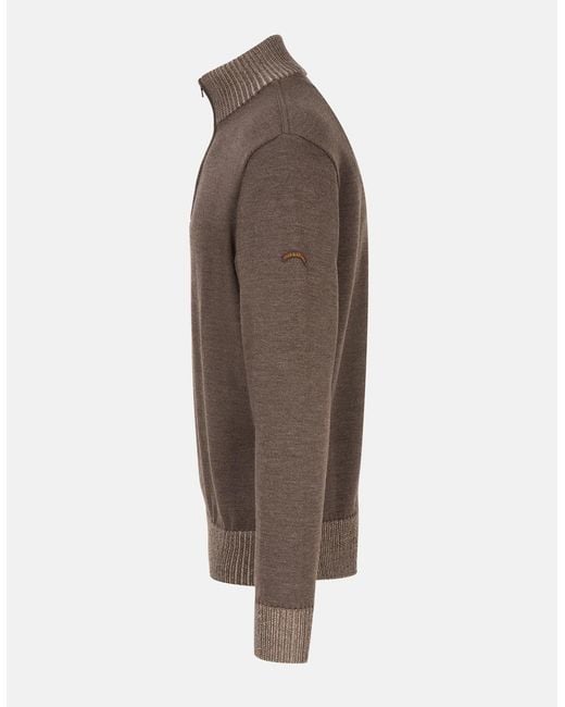 Paul & Shark Brown Moon Badge Soft Touch 1/4 Zip Sweater for men