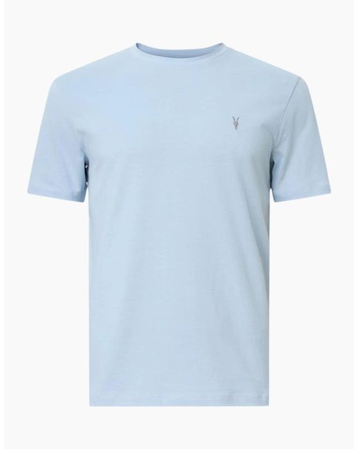AllSaints Blue T Shirts Lycra Stretch Cotton Crew Neck Short Sleeve Summer Tee for men