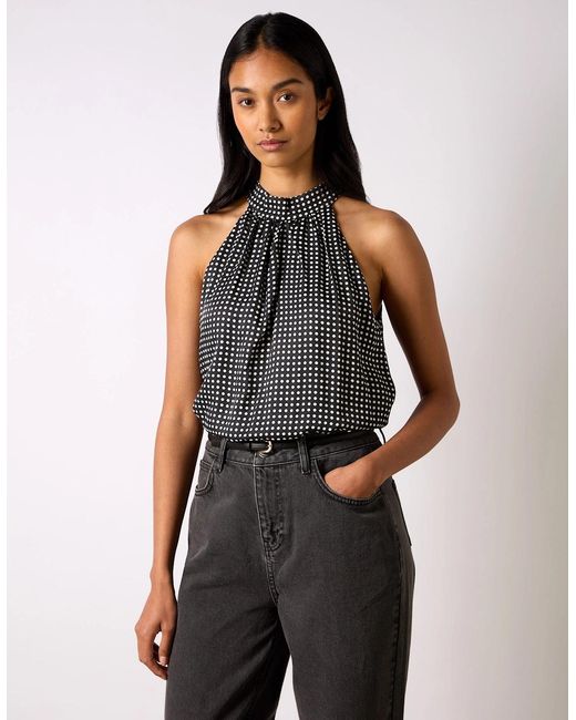 Ro&zo Blue Mono Polka Dot Print Satin Bodysuit