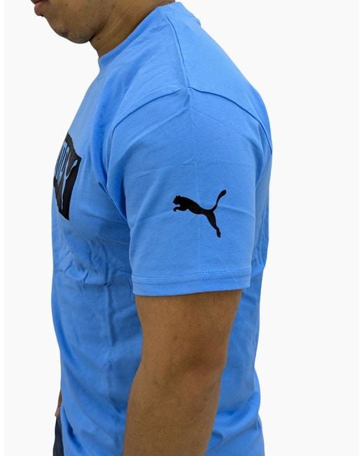PUMA Blue Essentials Logo T Shirts Crew Neck Pullover Casual Cotton Sports Tee for men