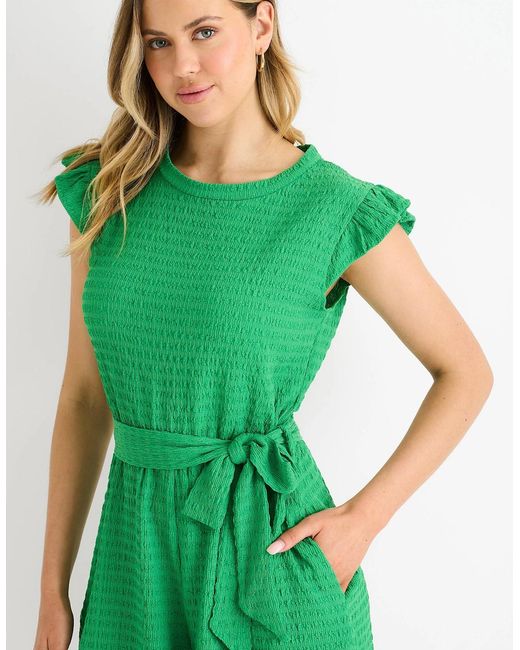Gini London Green Stretch Texture Frill Elasticated Waist Playsuit