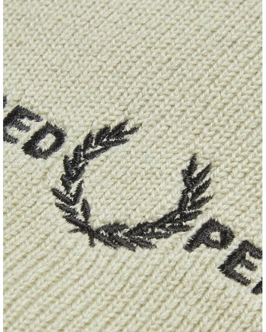 Fred Perry White Graphic Logo Light Oyster Cream Beanie