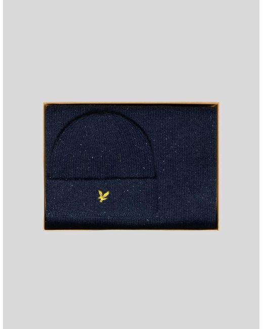 Lyle & Scott Blue Donegal Scarf And Beanie Set for men