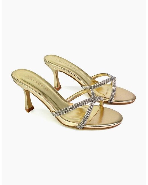 XY London Ladies Abby Metallic Diamante Strappy Stiletto Heel Mules